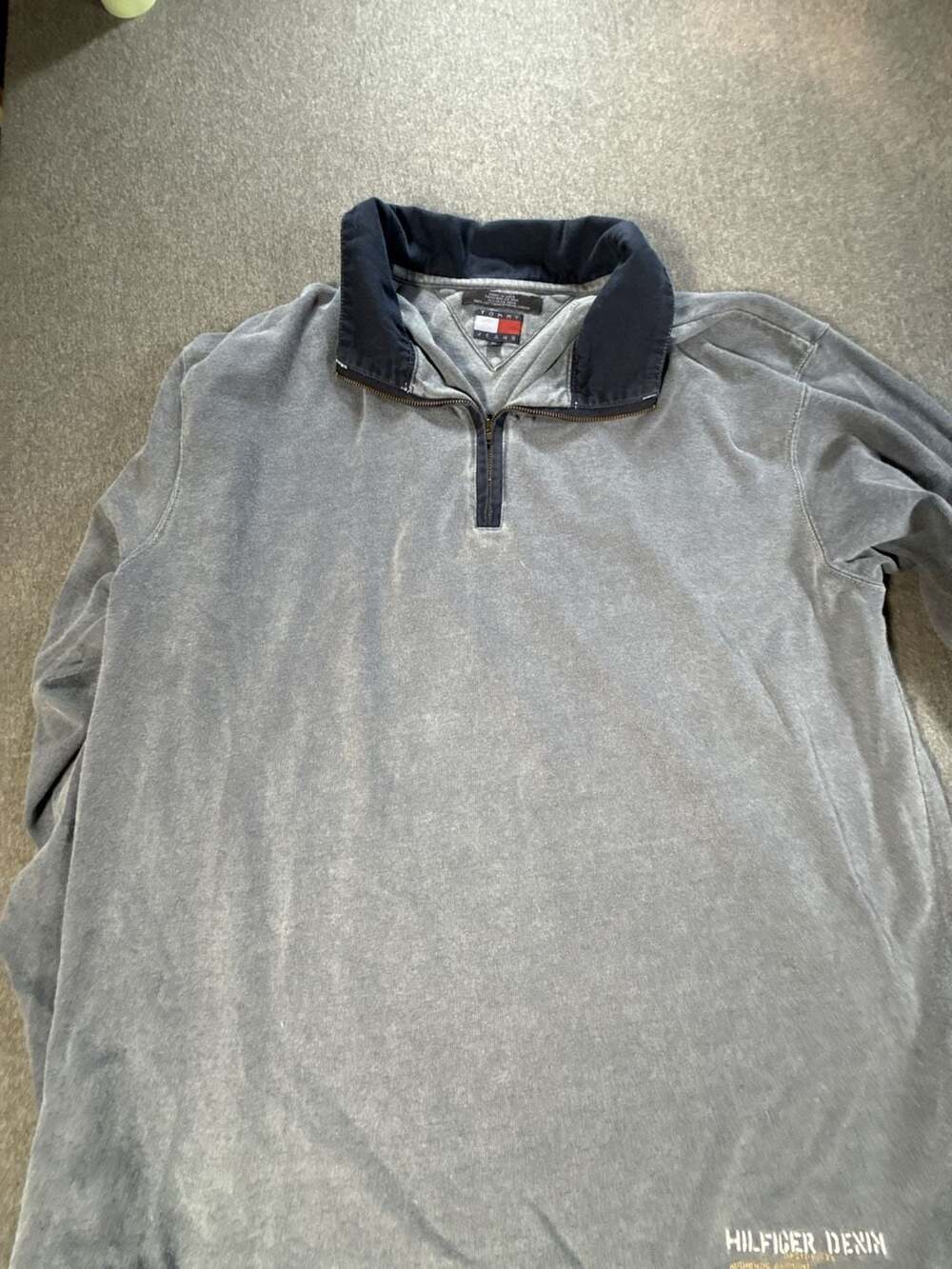 Vintage Tommy Hilfiger Jeans Quarter Zip Pullover Sweatshirt Gray Men's XL